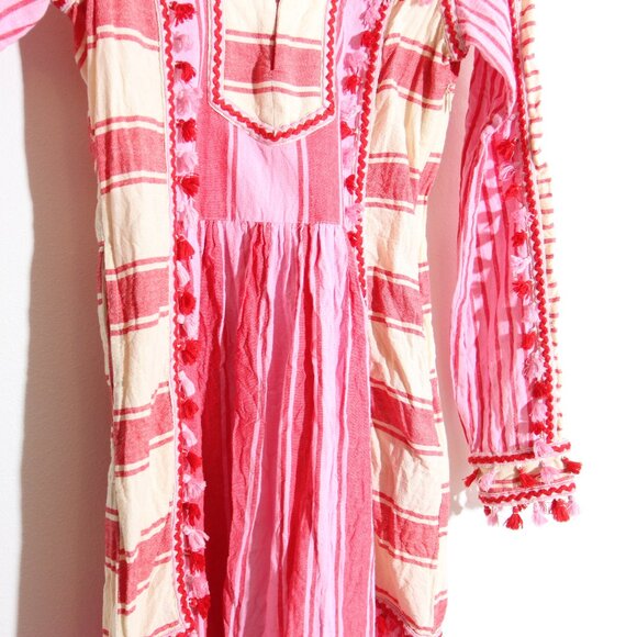 Dodo Bar Or Embroidered Stripe Midi Dress Tassel Fringe Pink Cotton Size Medium - Picture 5 of 14